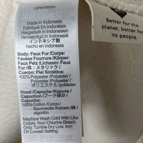 MADEWELL Womens Ivory Fleece Bubble-Sleeve Hoodie Sweatshirt EUC Pocket Cozy M - Picture 9 of 11